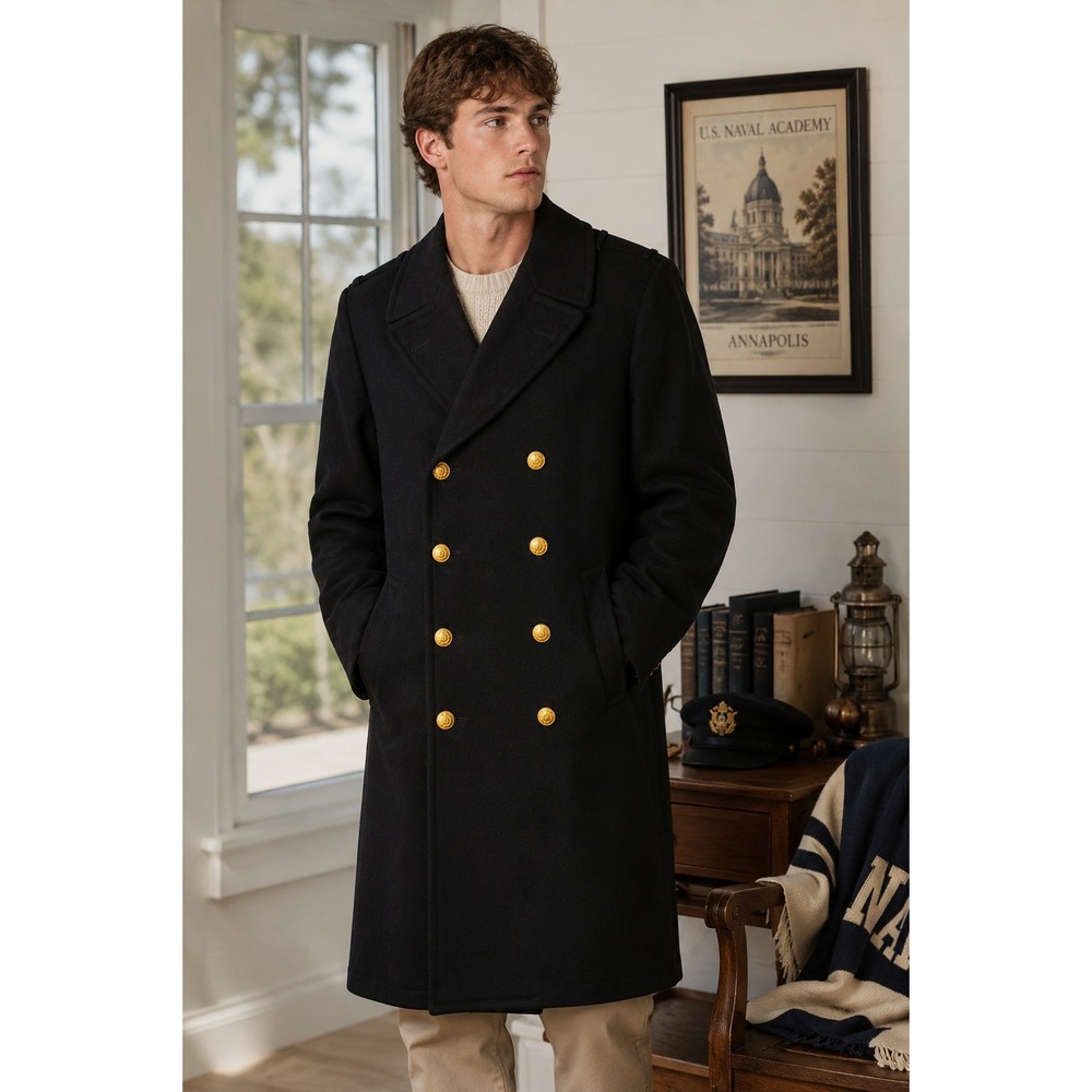 Jacob Reed's Sons US Naval Academy Bridge Coat Black Vintage Wool Brass Button